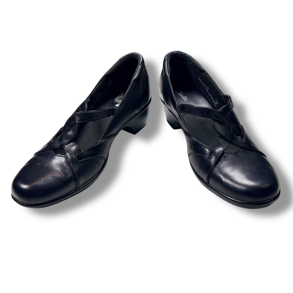 Clarks Marna 9.5M Black Leather Heeled Shoes Dressy‎ Comfortable Work Office